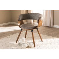 Baxton Studio BBT5264-Gravel-TH1308 Bryce Mid-Century Modern Grey Fabric Upholstered Walnut Finished Bent Wood Dining Chair